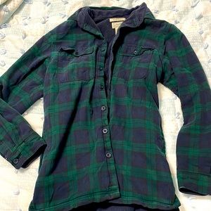 L.L Bean plaid fleece lined flannel blue and green shacket medium tall